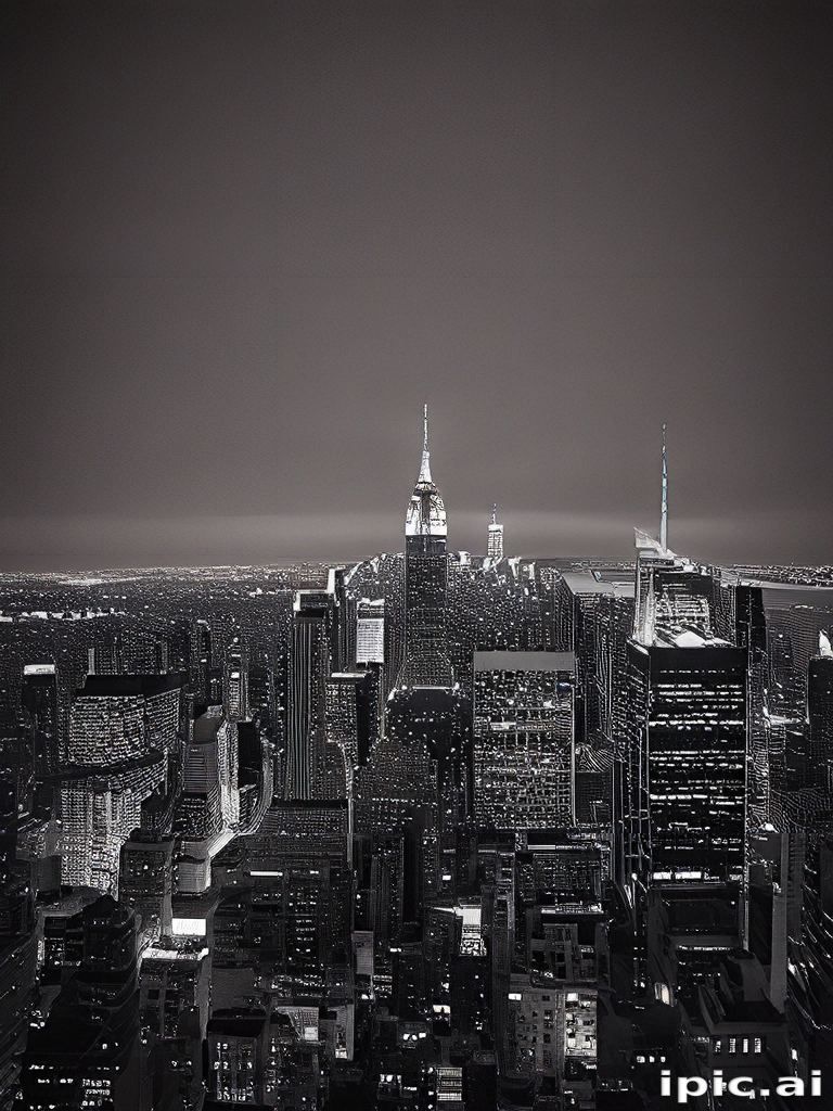 Stunning Black and White Aerial View of New York City Skyline at Night