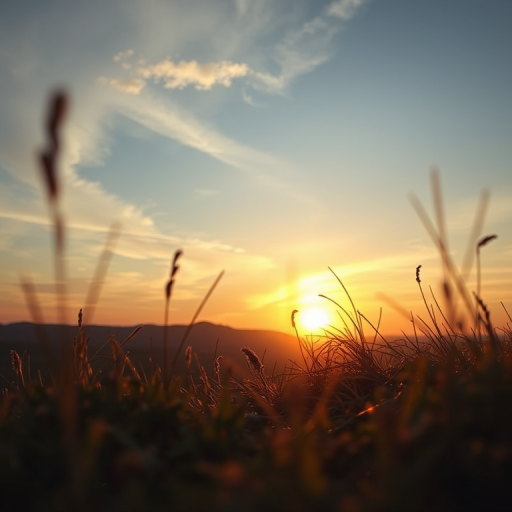 Capture a high-resolution image of a serene landscape at dawn with a Canon EOS 5D Mark IV, 50mm lens, f/1.8 aperture, ISO 100, 1/60 sec shutter speed, shot from a low-angle perspective to emphasize foreground details and soft golden lighting.