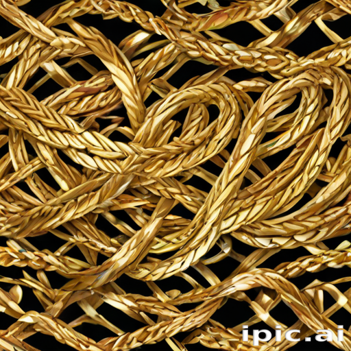 Intricate Pattern of Interwoven Golden Ropes Against a Dark Background.
