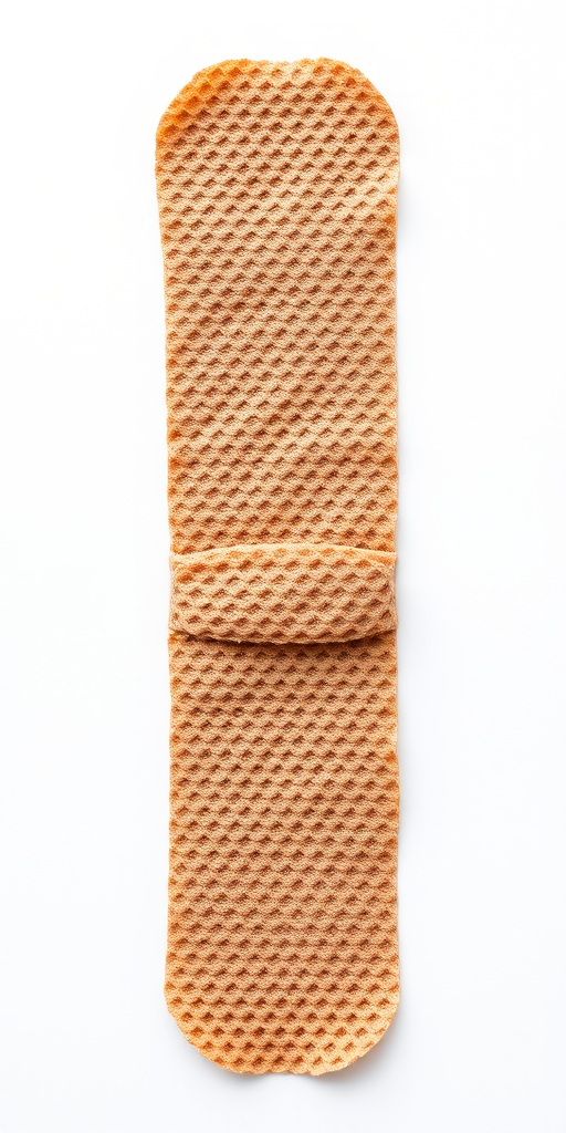 create a high-quality illustration of a bandage with a light brown color and black dots, top-down view, using a Canon EOS 5D Mark IV, 50mm lens, f/8 aperture, 1/125 sec shutter speed, ISO 100, studio lighting