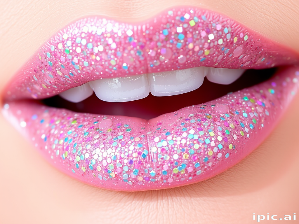 Glitter-infused clear lip gloss named "Diamond Dew," packed with multi-colored sparkles for a dazzling, jewel-like effect