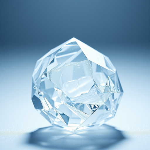 Create a high-resolution digital illustration of a faceted ice crystal with soft lighting and a transparent background, using a Canon EOS R5 camera with a 50mm lens at f/1.8, shot from a 45-degree angle with a crisp focus and vibrant color saturation.