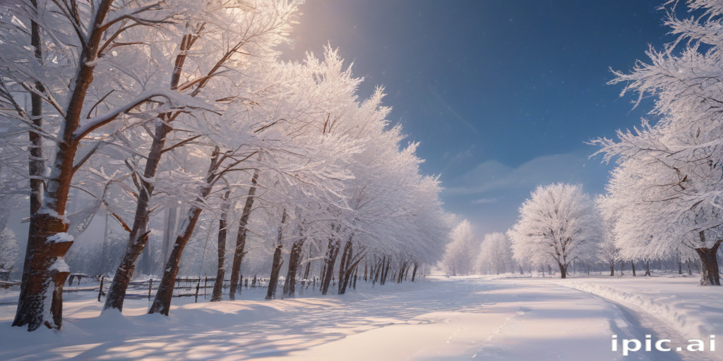 A Serene Winter Landscape with Snow-Covered Trees and a Clear Sky.