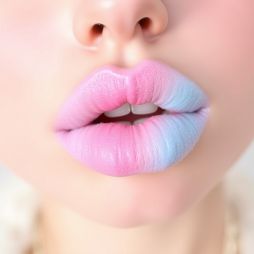 Whimsical "Cotton Candy Cloud" lip look blends pastel pink and blue hues in a soft, diffused ombre, reminiscent of fluffy carnival treats and ideal for playful, dreamy makeup looks