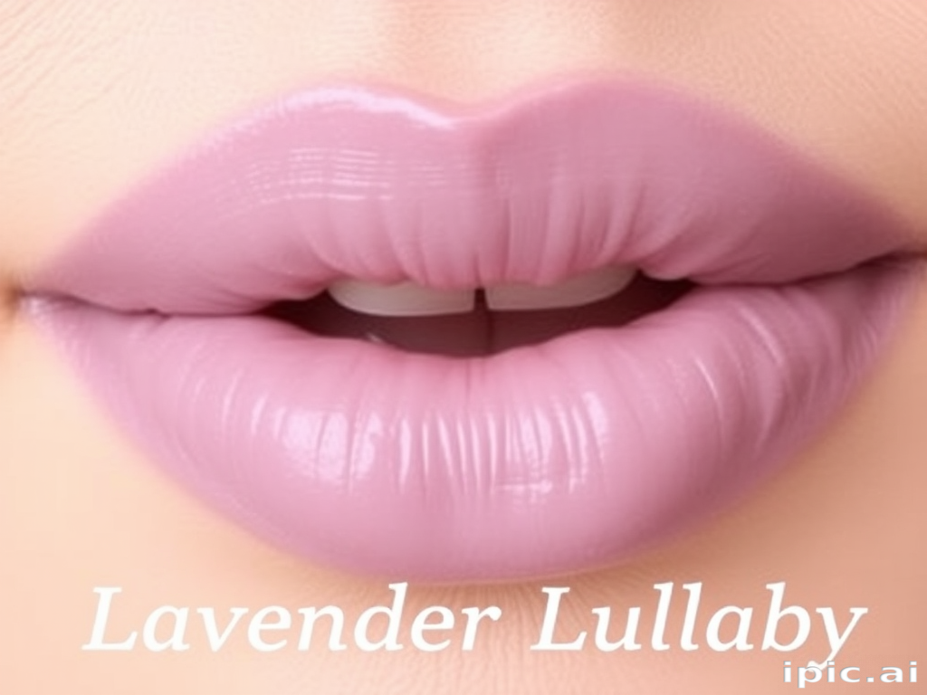 Creamy mauve lips with a cushiony texture, named "Lavender Lullaby," providing a soft, muted tone and a smooth application for everyday wear