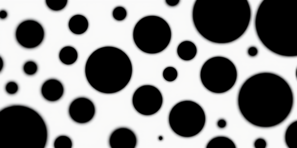 Create an image of a gradient halftone pattern with varying sizes of black circles on a white background, captured with a Canon EOS R5, 50mm lens, f/1.8 aperture, ISO 100, and a slight tilt shift effect for depth.