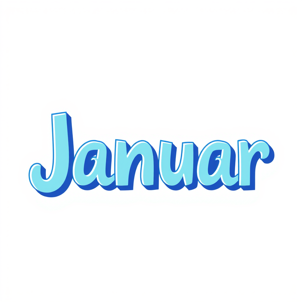 Create a vibrant, high-resolution graphic illustration with playful typography for the word "Januar" against a soft gradient background, using a Canon EOS R5 at f/2.8, ISO 100, with a 50mm lens, and a slight depth of field to enhance focus on the text.