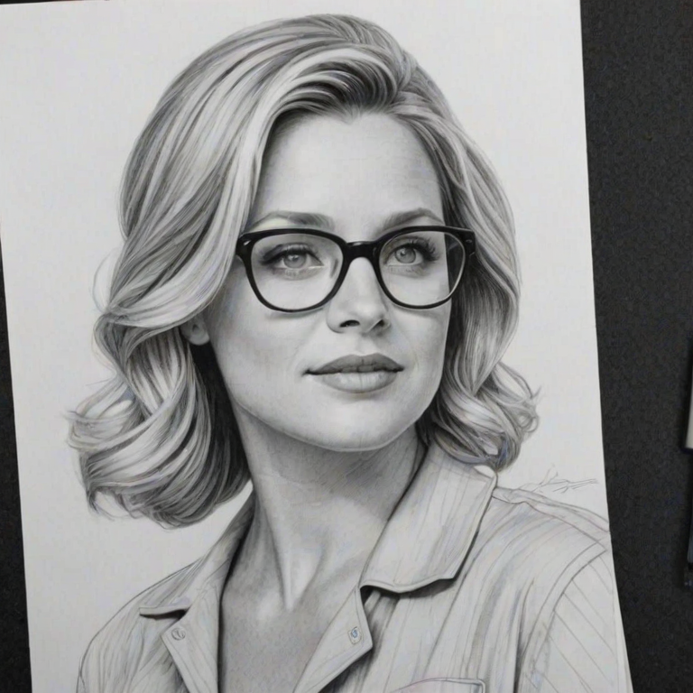 Enticing Jessica Capshaw, pencil sketch, portrait of Captivating woman 1954s in glasses, hair style beatnik, outline, clear lines, fine lines, 8k