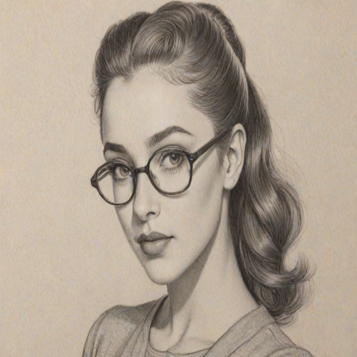 Attractive Ariana Greenblatt, pencil sketch, portrait of Enticing woman 1936s in glasses, hair style beatnik, outline, clear lines, fine lines, 8k