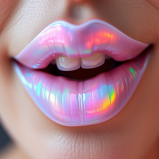 Ethereal "Moonbeam Opal" iridescent lip gloss creating a mesmerizing, color-shifting effect that adapts to different lighting conditions, perfect for ethereal and fantasy-inspired looks