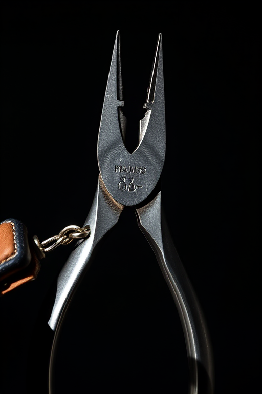 Generate a high-resolution image of a pair of pliers positioned at a 45-degree angle, using a DSLR camera with a 50mm lens, aperture set to f/2.8, ISO 100, natural lighting to enhance details and shadows.