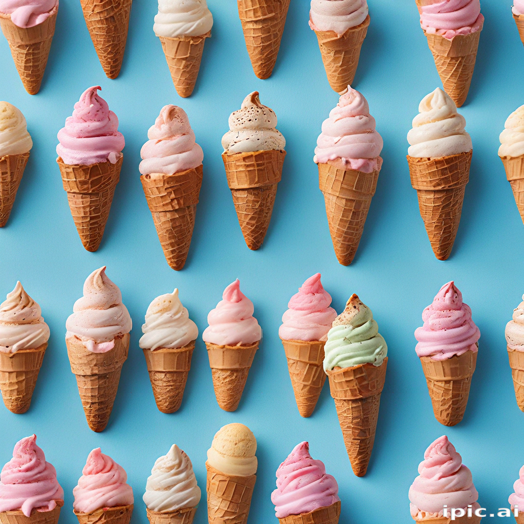 A Colorful Array of Delicious Ice Cream Cones on a Blue Background