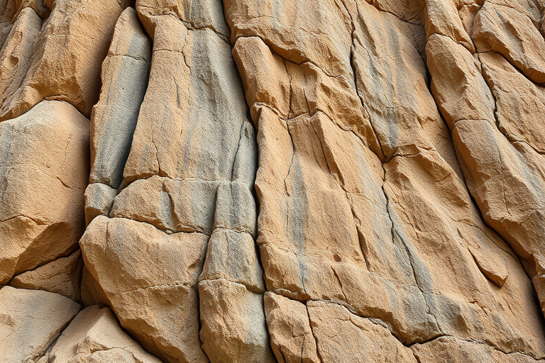 Create a detailed and realistic image of a rocky cliff face with textured stone surfaces, natural lighting, captured with a DSLR camera at f/8 aperture, ISO 100, and a wide-angle lens to emphasize depth, in a landscape orientation.