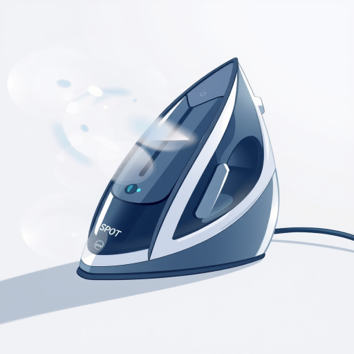 Create a high-resolution illustration of a steam iron with a sleek design, using a 50mm lens, f/2.8 aperture, captured from a 45-degree angle, in a soft light style, with a digital camera.