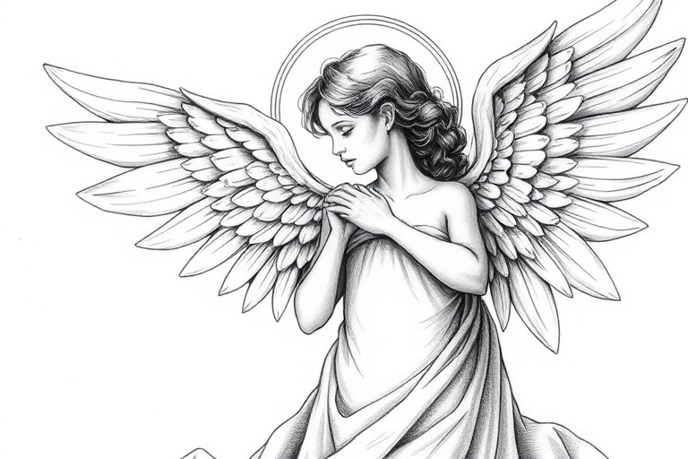 black and white angel drawings