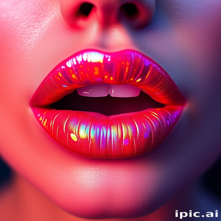 Futuristic "Holographic Prism" lip topper designed to transform any lip color with a stunning rainbow effect, featuring ultra-fine color-shifting pigments for maximum impact
