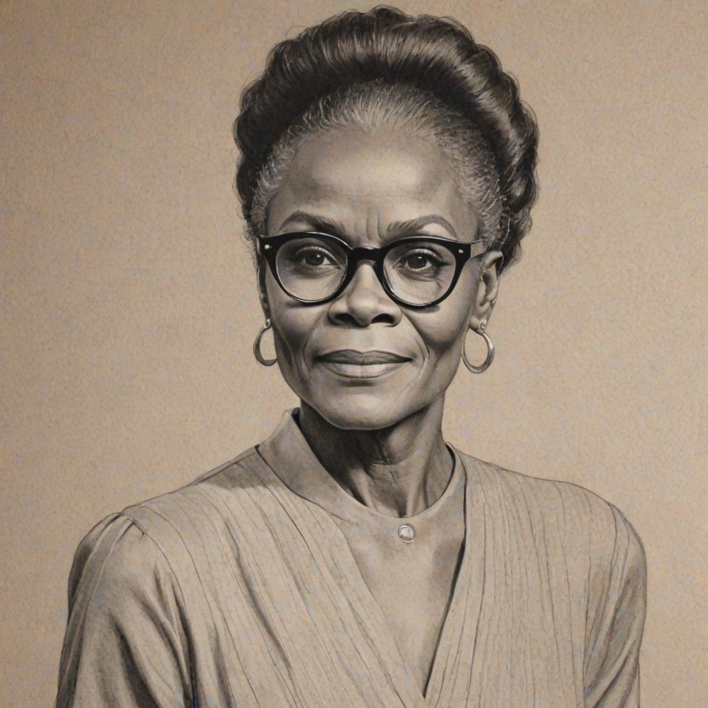 Stunning Cicely Tyson, pencil sketch, portrait of Fetching woman 1929s in glasses, hair style beatnik, outline, clear lines, fine lines, 8k