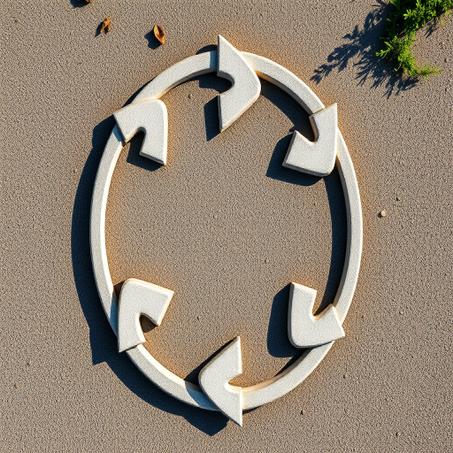 Create a high-resolution image of a circular arrow design with soft curves, using a DSLR camera with a 50mm lens, aperture set to f/2.8, shutter speed 1/200s, captured from an overhead view and in natural lighting to enhance clarity and color contrast.