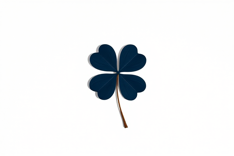 Create a minimalistic illustration of a four-leaf clover with a dark navy color on a light background, using a Canon EOS 5D Mark IV with a 50mm f/1.8 lens at f/2.8, ISO 100, natural daylight, soft focus style.