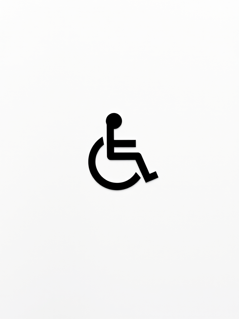 Create a clean, high-contrast icon representing accessibility, using a minimalist design style, with crisp lines and a solid background, shot with a DSLR camera at f/2.8 aperture, ISO 100, 50mm lens, with a flat lay perspective and natural lighting to enhance clarity.