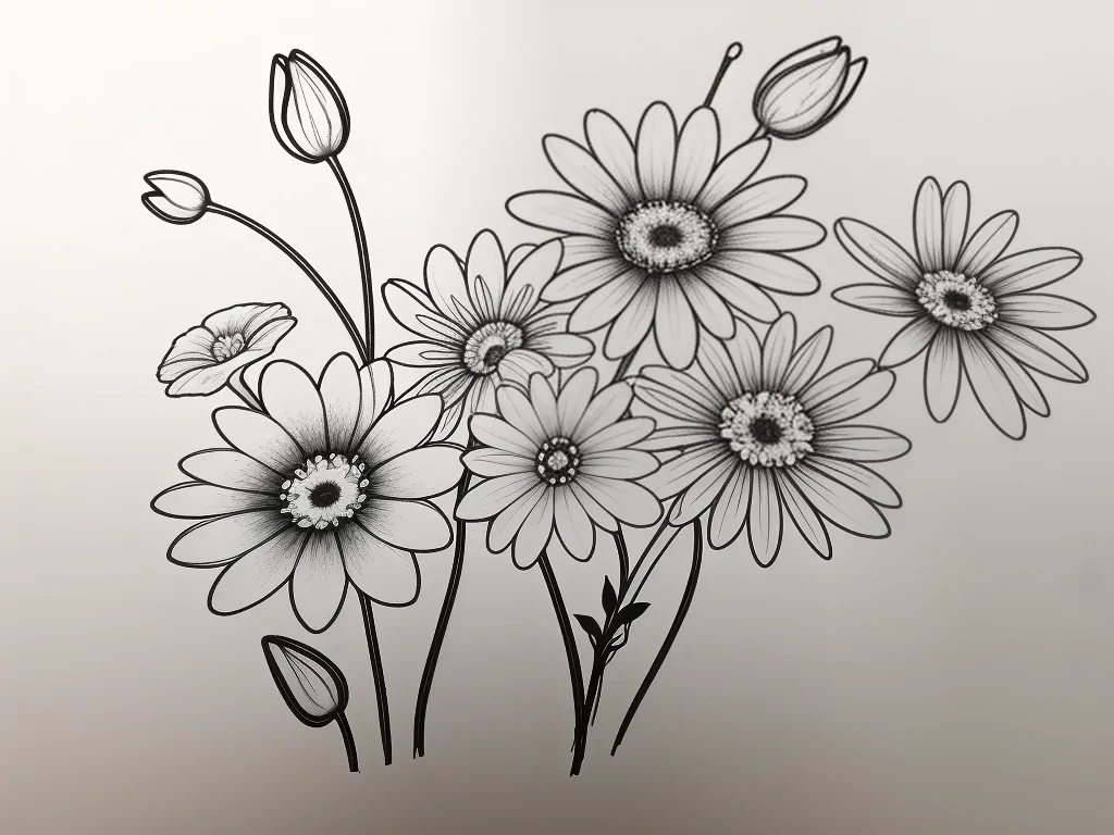line drawn flowers