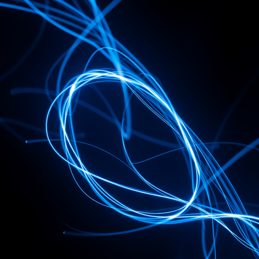 Create a high-resolution abstract image of glowing blue energy lines and patterns over a dark background, using a DSLR camera with a 50mm lens, aperture f/2.8, ISO 100, and a long exposure setting to capture the intricate details and enhance clarity.