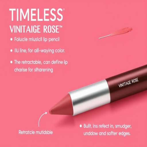 Timeless "Vintage Rose" lip pencil offers a classic, muted rose shade in a creamy, long-wearing formula. This versatile product can be used to line and define lips or filled in for all-over color. The retractable design eliminates the need for sharpening, while the built-in smudger allows for easy blending and softer edges.