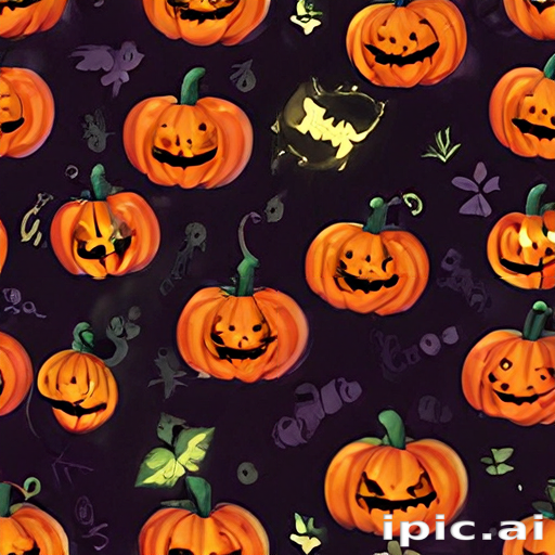 Colorful Halloween Pumpkins with Spooky Faces on a Dark Background