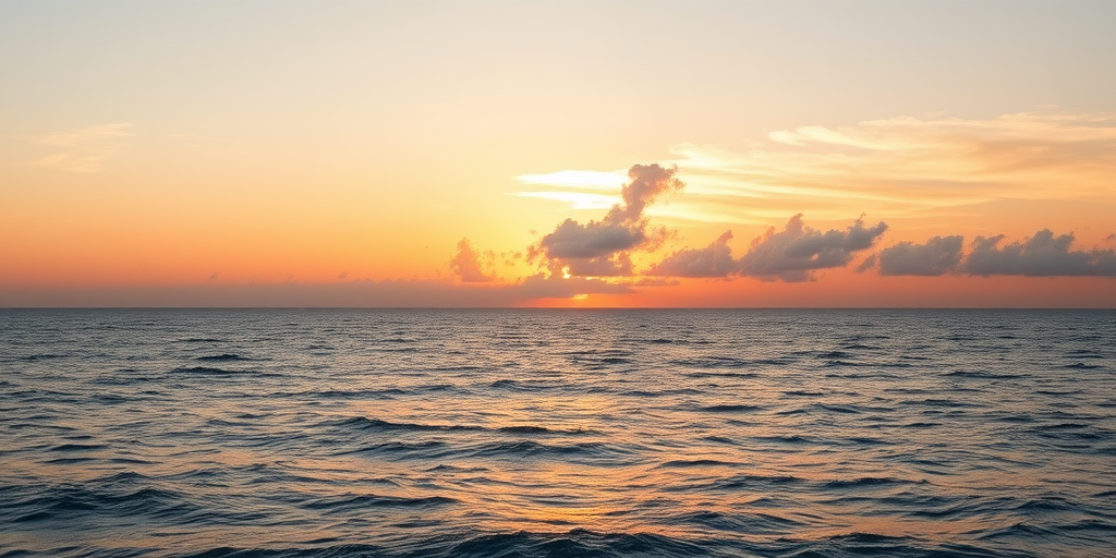 generate a serene ocean view during sunset with a golden hue and calm water reflections