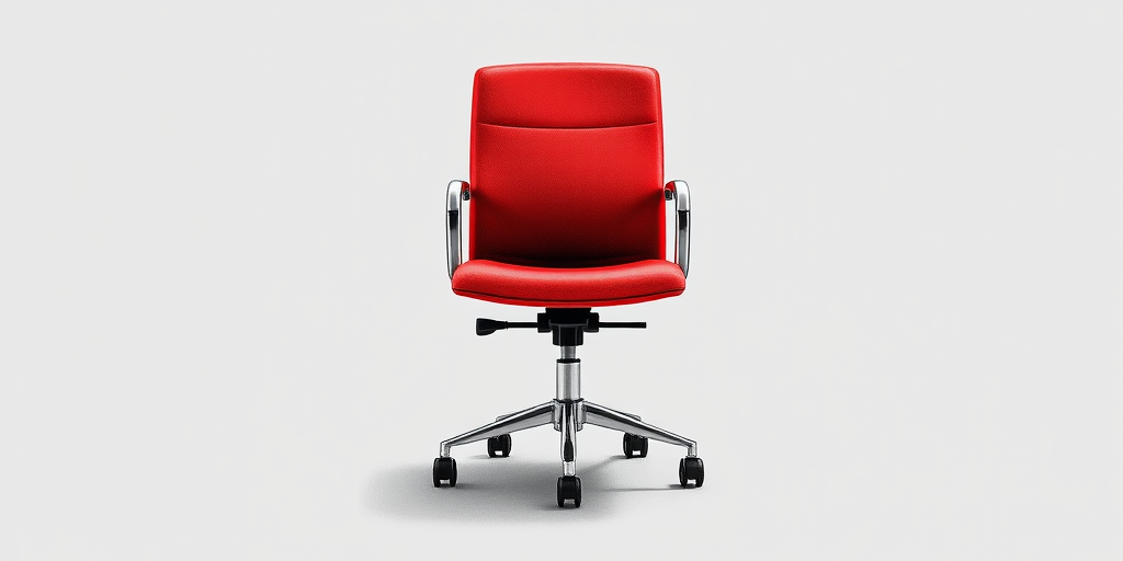 Create a detailed illustration of a red office chair on a transparent background with a focus on texture and shading, using a 50mm lens at f/2.8, ISO 100, and a soft diffused light source for enhanced clarity and depth.