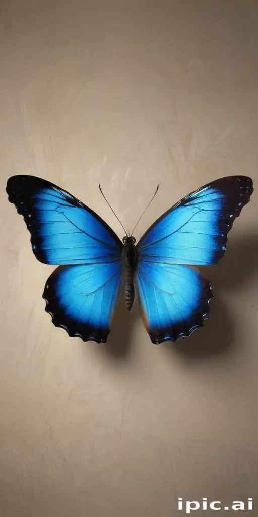 Stunning Blue Butterfly Displaying Its Vibrant Colors Against a Neutral ...