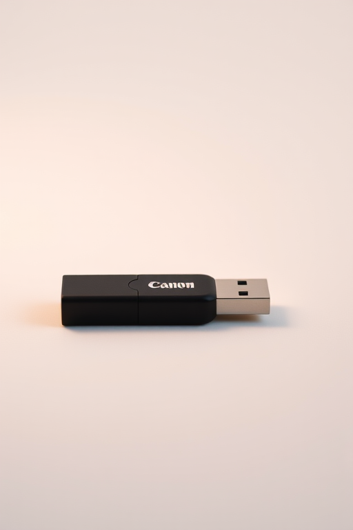 Create a high-resolution image of a USB flash drive with a sleek design, in a studio setting, using a Canon EOS 5D Mark IV camera with a 50mm lens, aperture f/2.8, shutter speed 1/125s, ISO 200, soft lighting for a clean look, and a neutral background.
