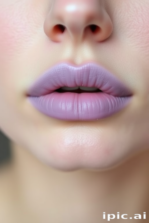Pastel lavender lips with a soft matte finish, ethereal and dreamy, perfect for creating a whimsical and romantic look