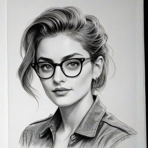 Elegant Paris Jackson, pencil sketch, portrait of Elegant woman 1946s in glasses, hair style beatnik, outline, clear lines, fine lines, 8k