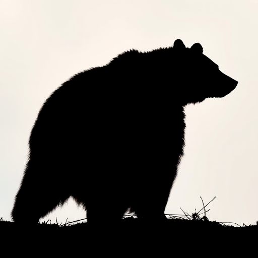 Create a high-resolution silhouette of a bear against a transparent background, shot with a Canon EOS 5D Mark IV, 50mm f/1.8 lens, aperture set to f/4, ISO 100, focused on the outline, natural soft lighting.