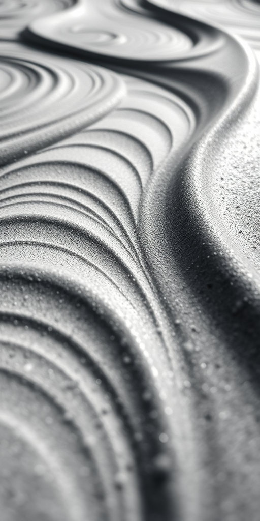 Capture an abstract textured surface with flowing lines, using a DSLR camera at f/8 aperture, 50mm lens, ISO 100, and a shallow depth of field; shoot from a low angle to emphasize the curves and shadows.