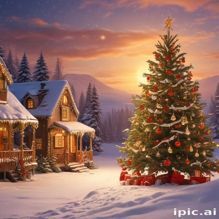 A Cozy Winter Scene Featuring a Beautifully Decorated Christmas Tree in ...