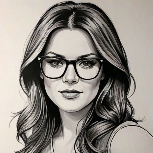 Bewitching Danneel Ackles, pencil sketch, portrait of Delightful woman 1969s in glasses, hair style beatnik, outline, clear lines, fine lines, 8k