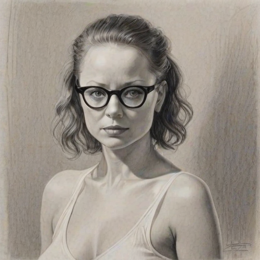Beauteous Samantha Morton, pencil sketch, portrait of Alluring woman 1932s in glasses, hair style beatnik, outline, clear lines, fine lines, 8k
