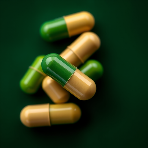 macro shot of overlapping green and beige capsules on a dark green background, f-stop 2.8, ISO 100, shutter speed 1/125 sec, natural light, DSLR camera