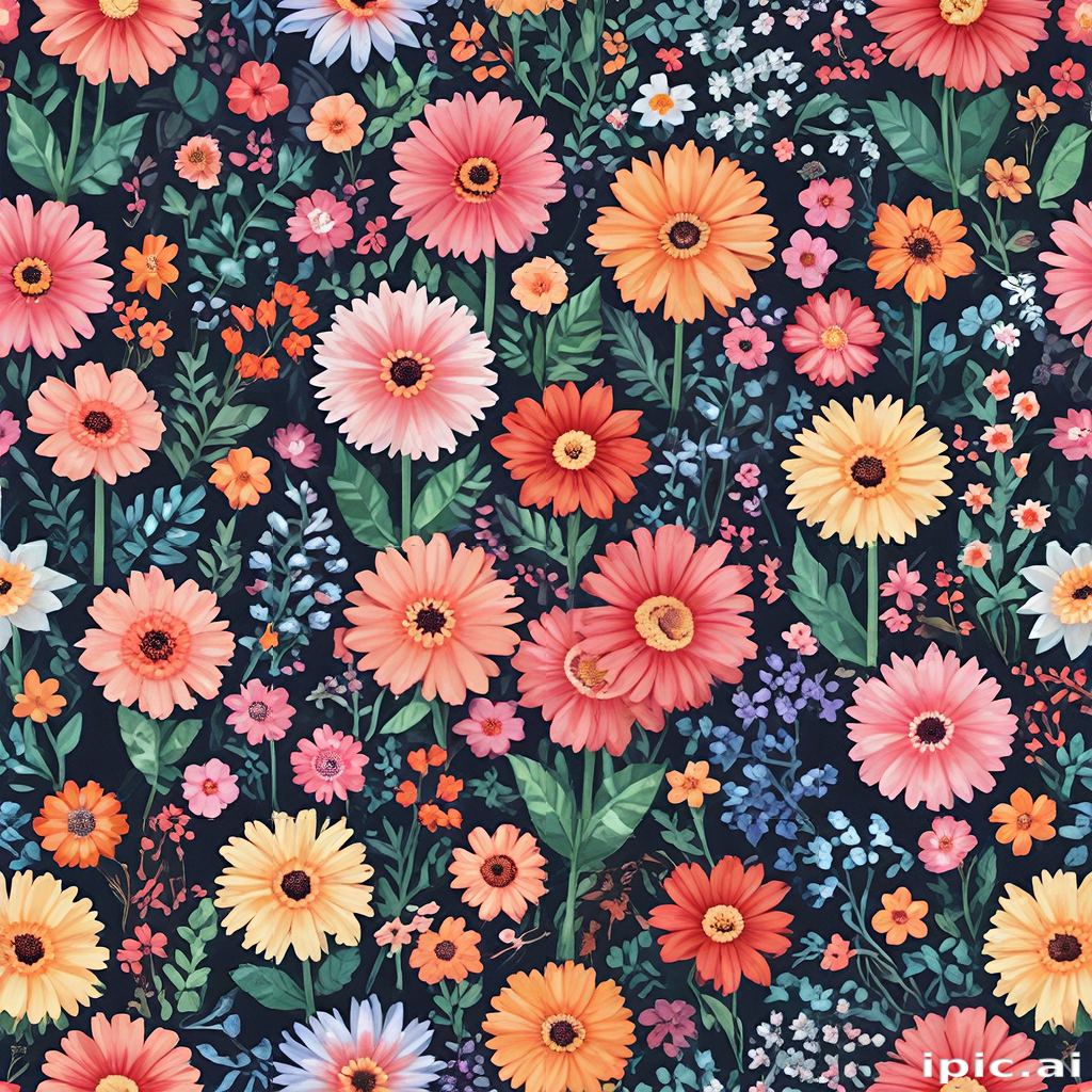 A Vibrant Floral Pattern Featuring a Variety of Colorful Flowers and ...
