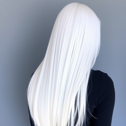 Icy white waist-length straight hair known as "Frost Waterfall" with an ultra-smooth, glass-like finish and subtle blue undertones for a ethereal appearance