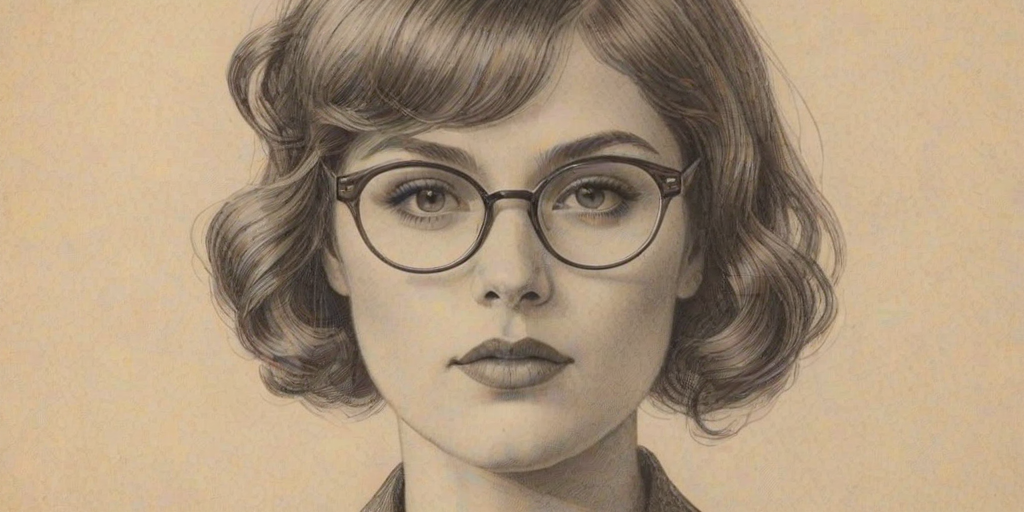 Ravishing Hannah Arterton, pencil sketch, portrait of Exquisite woman 1925s in glasses, hair style beatnik, outline, clear lines, fine lines, 8k