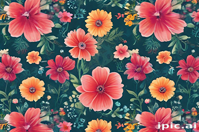 Vibrant Floral Pattern Featuring Colorful Blooms on a Dark Background