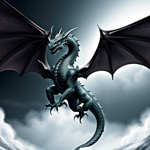 Majestic Black Dragon Soaring Through a Dramatic, Cloudy Sky Above ...