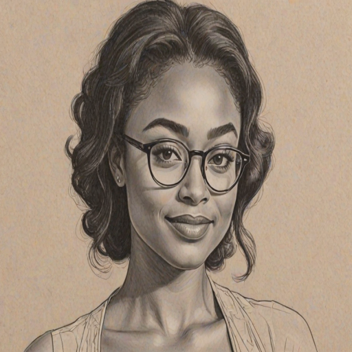 Enticing Tatyana Ali, pencil sketch, portrait of Resplendent woman 1973s in glasses, hair style beatnik, outline, clear lines, fine lines, 8k