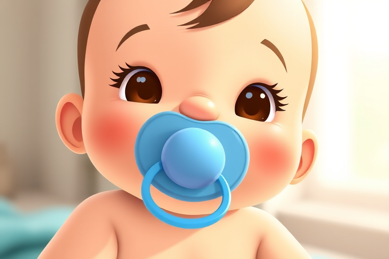 Create a high-resolution vector illustration of a cartoon baby with a light-colored body and a blue pacifier, captured in a soft, diffused daylight setting using a wide-angle lens at f/4.0, ISO 100, 1/125s shutter speed for enhanced clarity and vivid colors.