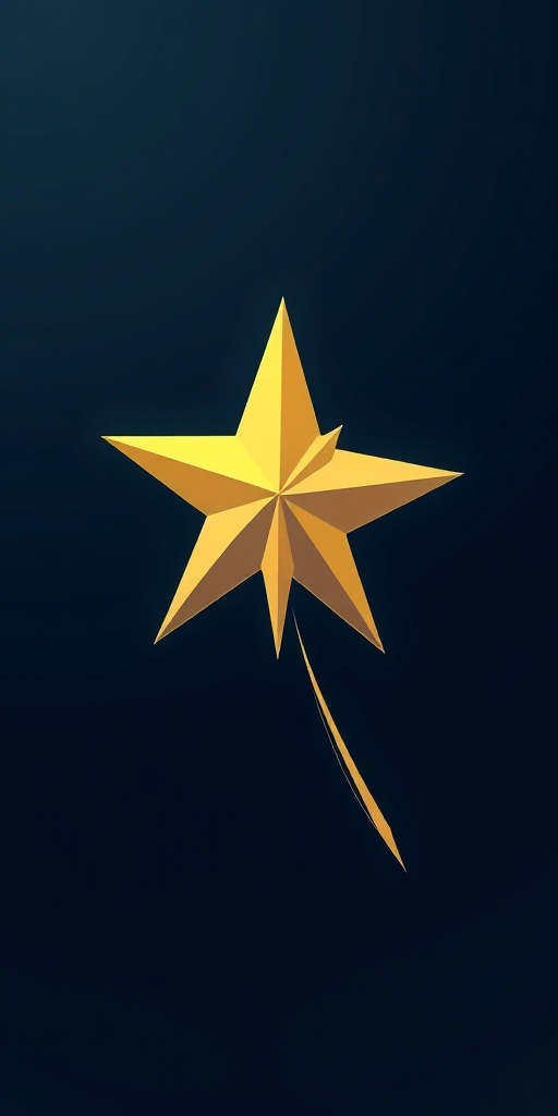 Create an illustration of a star with five points and a comet tail, using a high-resolution digital art style, shot from a slightly elevated angle, with a focus on sharp lines and detailed shading, using a digital camera set to 24mm, f/4 aperture, and ISO 100.