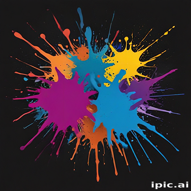Vibrant Explosion of Colorful Paint Splashes on a Black Background