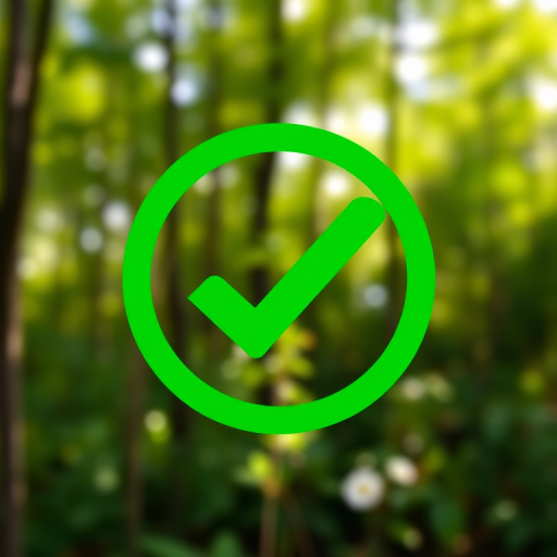 Generate a high-resolution image of a green checkmark inside a circular outline, use a DSLR camera with 50mm lens, aperture f/1.8, ISO 100, and natural lighting.
